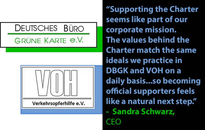 Quote from Sandra Schwarz, CEO of DBGK & VOH expressing the importance of the Charter of Road Traffic Victims Rights